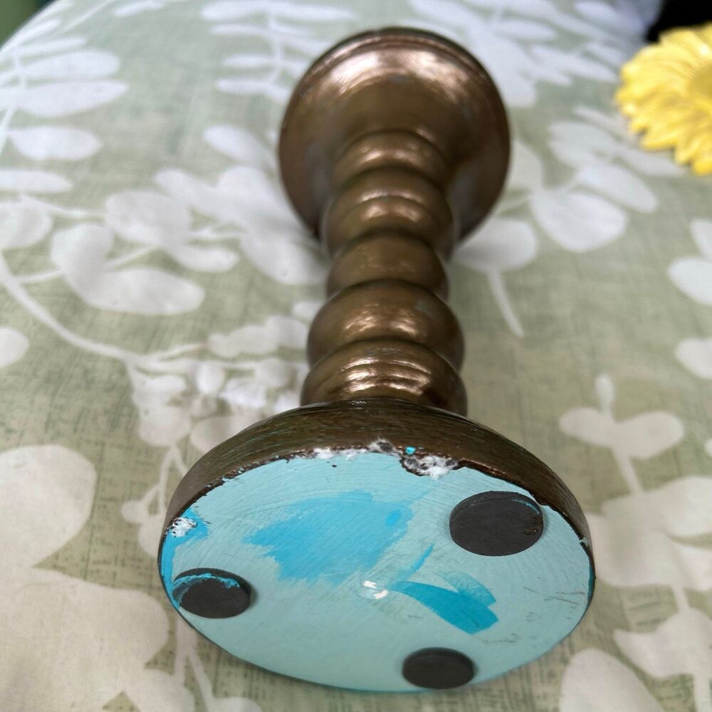 Rustic Uniquely Shaped Brassy Brown Colored Pillar Candle Holder - Picture 5 of 7